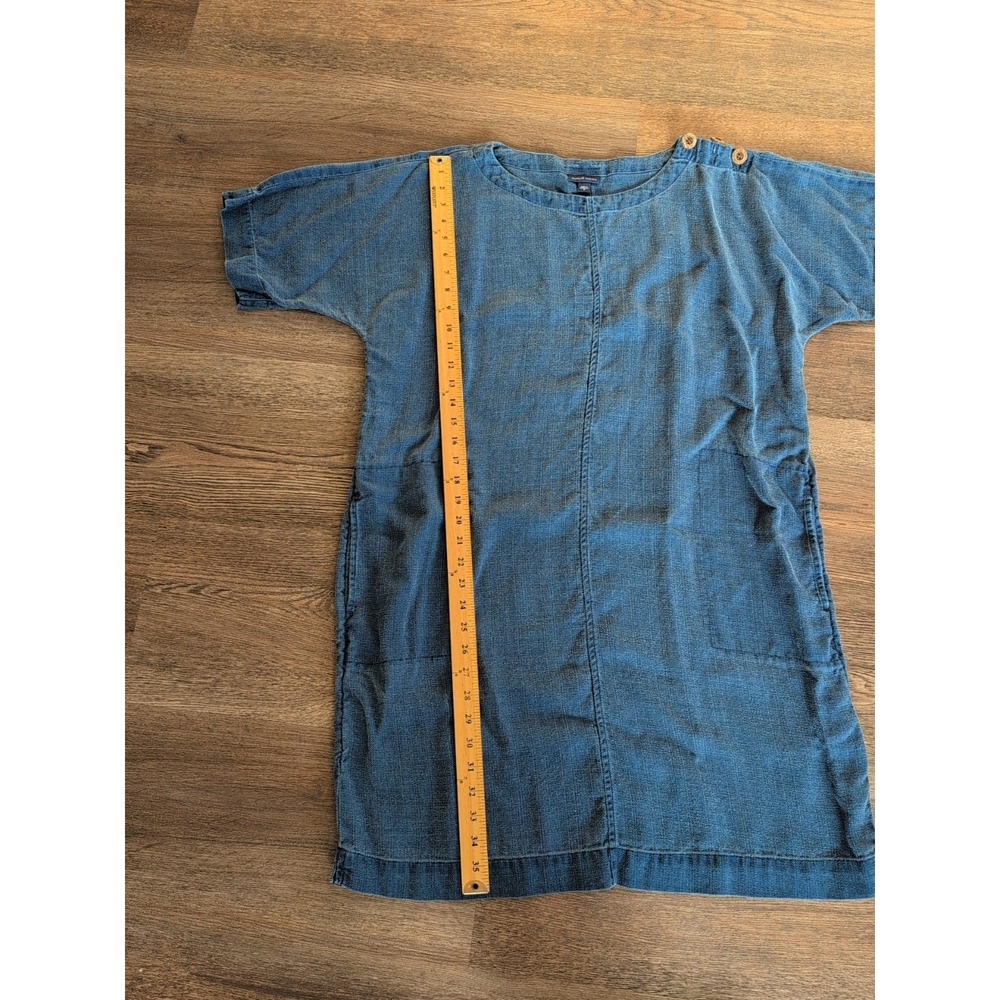 Pure Jill Indigo Blue Linen Blend Shift Dress Short Sleeve Button Shoulder M - Picture 12 of 16